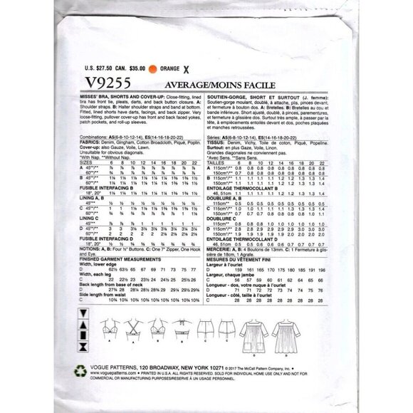 Vogue V9255 Misses 6 to 14 Circa 1960 Bra, Shorts and Coverup Sewing Pattern - Picture 2 of 2